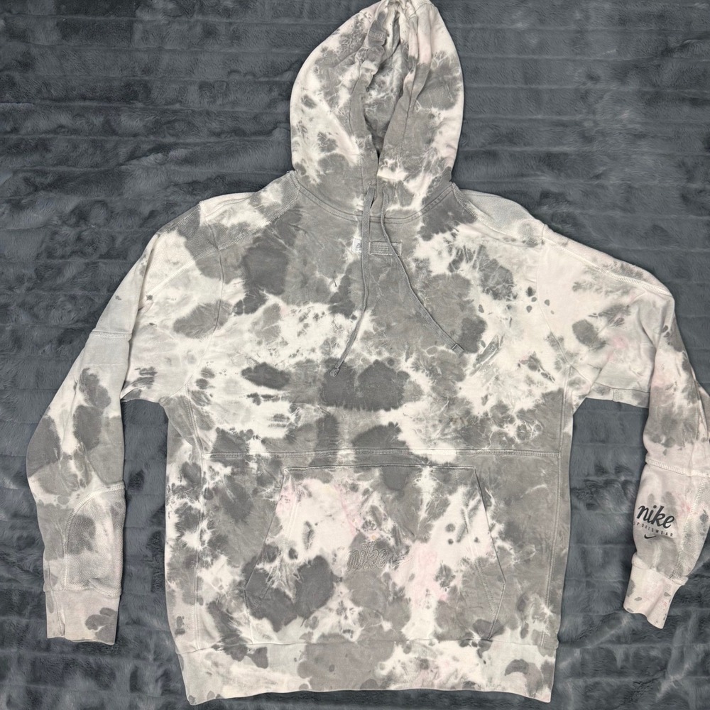 Nike Sportswear Tie Dye Hoodie Mens Large Grey White Cloud Wash DO6186-045